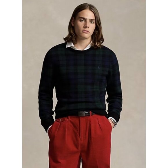 Polo Ralph Lauren Sweater Mens 2XL Blue Green Tartan Plaid Washable Merino Wool - Picture 10 of 11